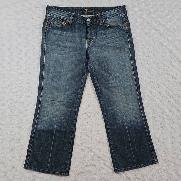 7 for all mankind womens size 30 capri cropped jean faded dark wash - Picture 1 of 8